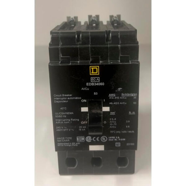 Square D Circuit Breaker, 60 Amp, 3-Pole, EDB34060<br> 